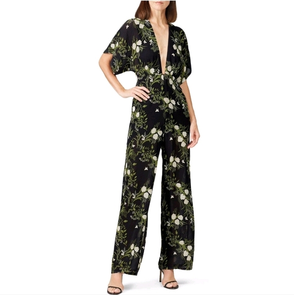 Reformation Lemongrass Floral Boho Wide Leg Jumpsuit V-neck Peek-a-boo Bodice 10 - Picture 1 of 16